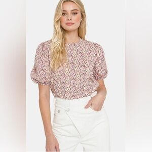 English Factory‎ Floral Puff Sleeve Top Size XS Pink Multi Cottagecore Coquette